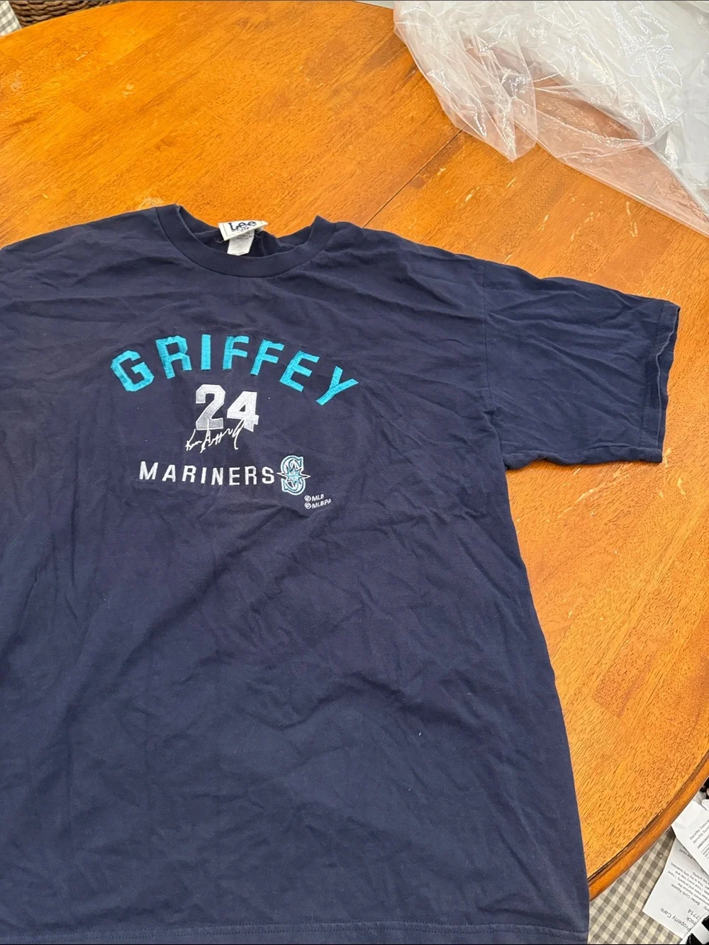 Nike Men's Navy Griffey 24 Mariners Tee with Teal and White Graphics